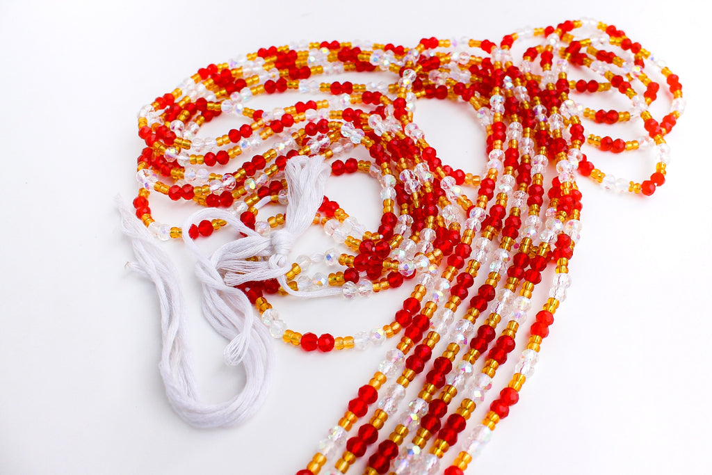 Seiwa Akoto Collection — Red African waist beads with silver bicones